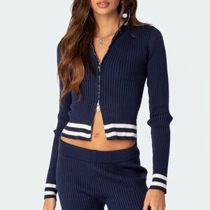 Edikted Pluto Ribbed Cardigan Size XL - Navy